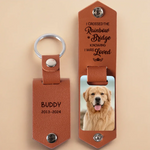 Custom Photo Crossed The Rainbow Bridge Knowing I Was Loved - Memorial Personalized Custom Engraved Leather Keychain - Sympathy Gift For Pet Owners, Pet Lovers