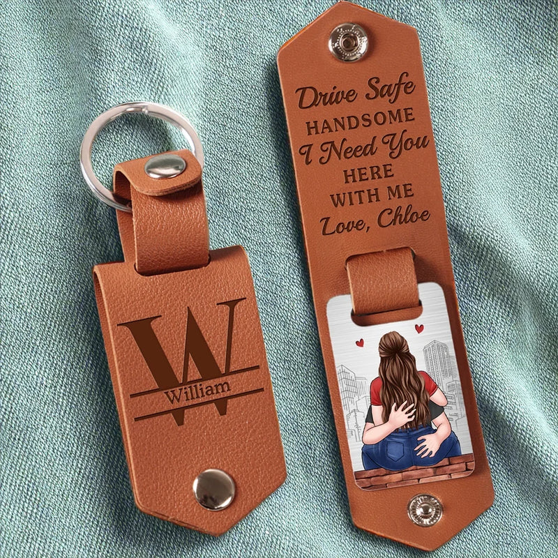Every Day Is Better With You By My Side - Couple Personalized Custom Engraved Leather Keychain - Gift For Husband Wife, Anniversary