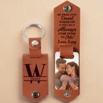 Custom Photo Wherever You Go, Always Come Home To Me - Couple Personalized Custom Engraved Leather Keychain - Gift For Husband Wife, Anniversary