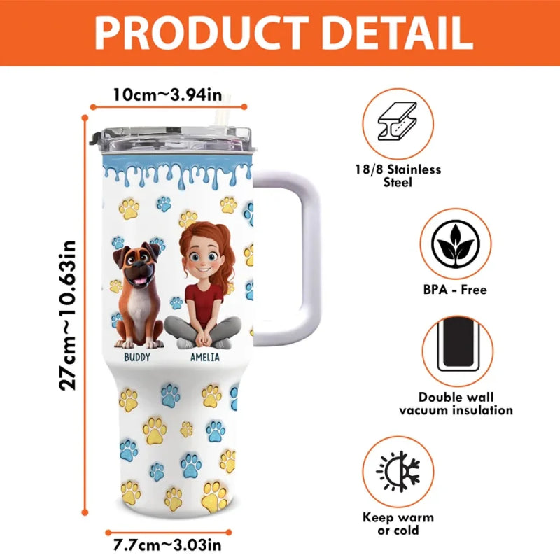 My Dog Is My Heart - Dog Personalized Custom 3D Inflated Effect Printed 40 Oz Stainless Steel Tumbler With Handle - Gift For Pet Owners, Pet Lovers