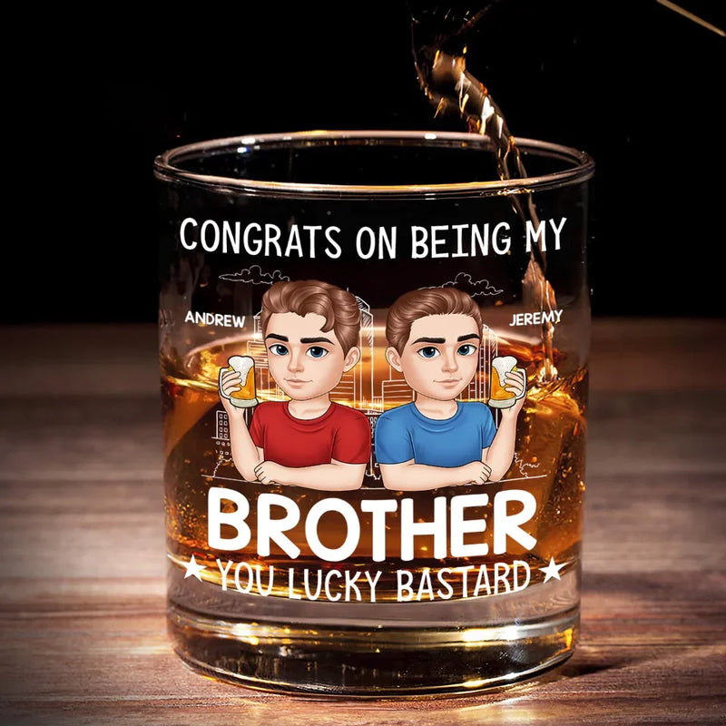 There’s No Buddy Like A Brother - Family Personalized Custom Whiskey Glass - Gift For Family Members