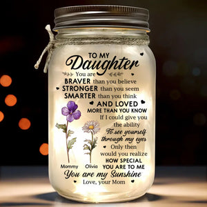 Tu es mon rayon de soleil - Lampe personnalisée en pot Mason - Cadeau pour maman et fille