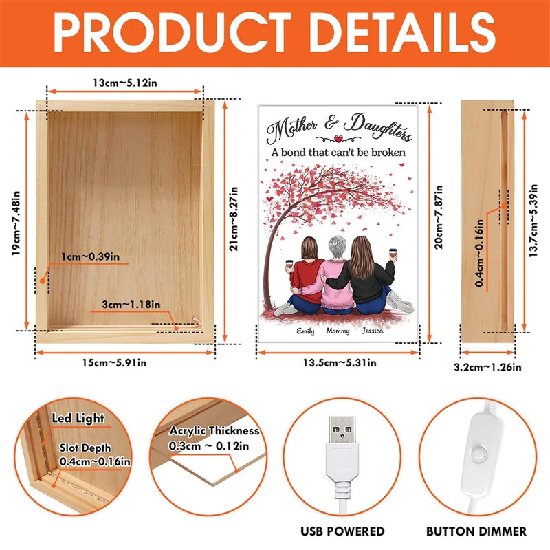 A Mother And Daughter’s Bond Is Unbreakable - Family Personalized Custom Frame Light Box - Gift For Mom, Daughter