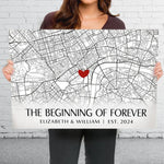 Location Map The Beginning Of Forever - Couple Personalized Custom Map Horizontal Canvas - Map Art, Gift For Husband Wife, Anniversary, Long Distance Relationship