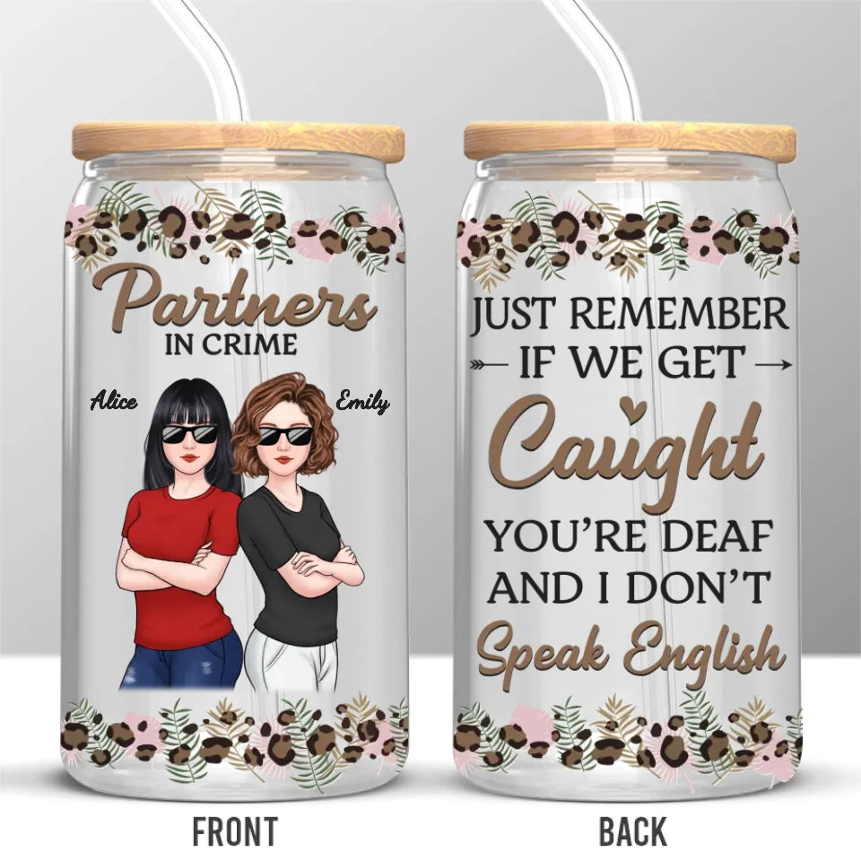 We Go Together Like Trouble And Fun - Bestie Personalized Custom Glass Cup, Iced Coffee Cup - Gift For Best Friends, BFF, Sisters