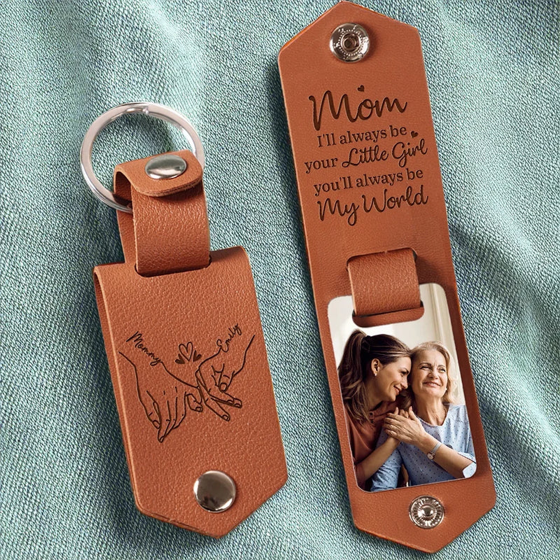 Custom Photo I'll Always Be Your Little Girl - Family Personalized Custom Engraved Leather Keychain - Gift For Mom, Daughter