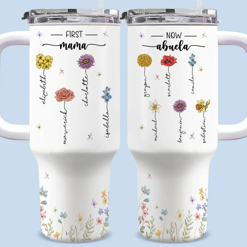 Bloom Where You Are Planted - Family Personalized Custom 40 Oz Stainless Steel Tumbler With Handle - Mother's Day, Gift For Mom, Grandma