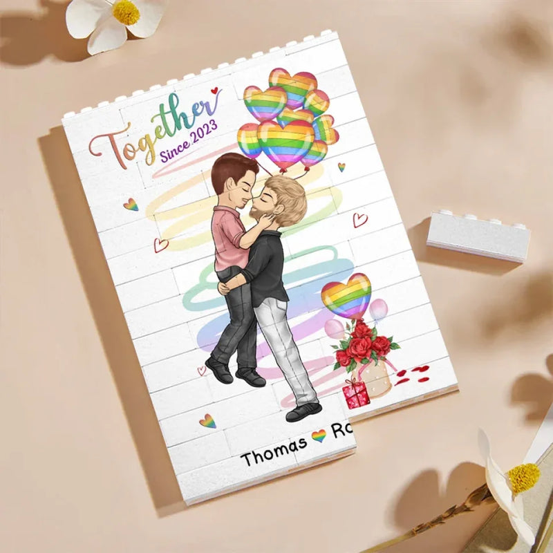 Thanks For Loving All Of Me - Couple Personalized Custom Vertical Rectangle Shaped Building Brick Blocks - Gift For Husband Wife, Anniversary, LGBTQ+