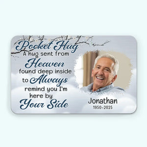 Photo personnalisée « Un câlin envoyé du ciel » - Carte portefeuille personnalisée en aluminium commémorative - Cadeau de condoléances pour les membres de la famille