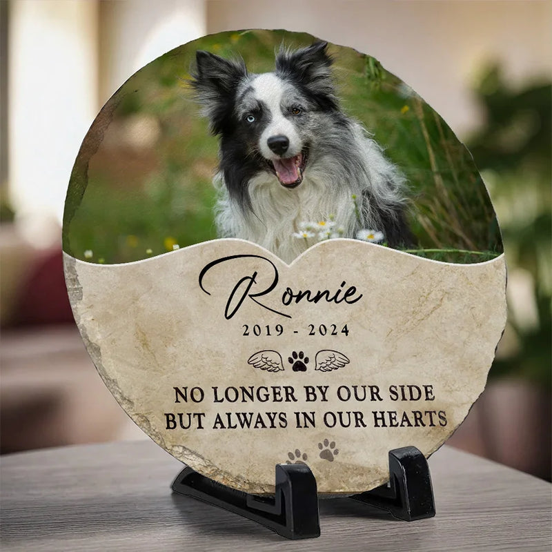Custom Photo Your Paw Prints Are Forever Etched On My Soul - Memorial Personalized Custom Round Shaped Stone With Stand - Sympathy Gift For Pet Owners, Pet Lovers