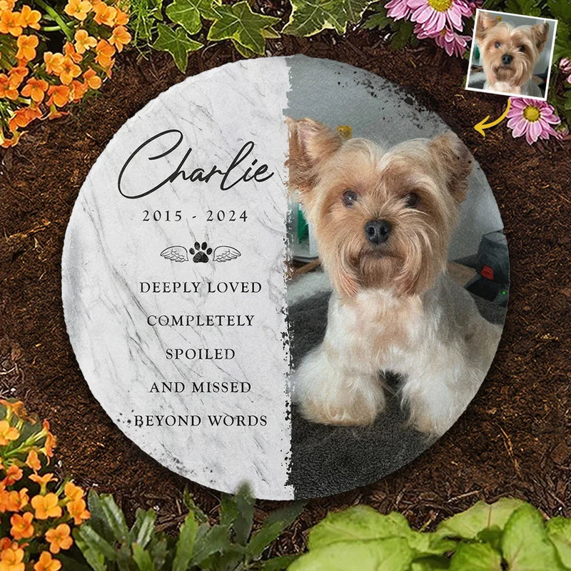 Custom Photo Deeply Loved And Missed Beyond Words - Memorial Personalized Custom Round Shaped Stone With Stand - Sympathy Gift For Pet Owners, Pet Lovers