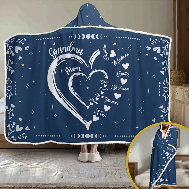 Rooted In Love, Growing Together - Family Personalized Custom Snuggle Blanket, Hoodie Blanket - Gift For Mom, Grandma
