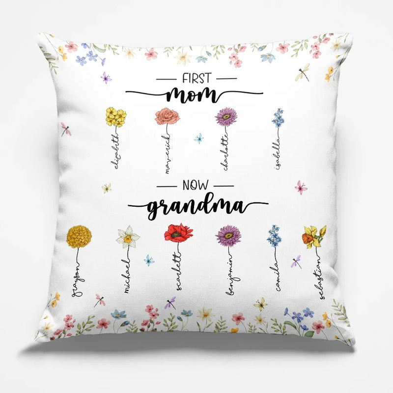The Love Of Mom And Grandma Blossoms Like The Brightest Flowers - Family Personalized Custom Pillow - Gift For Mom, Grandma