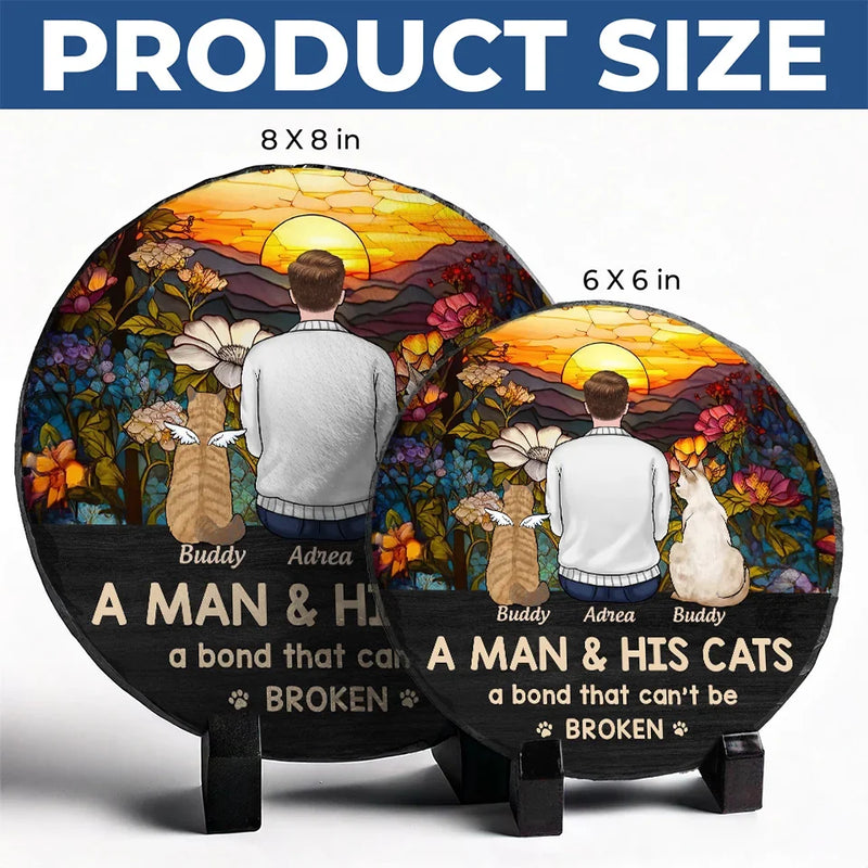 Just A Girl And Her Cat, A Bond That Can't Be Broken  - Memorial Personalized Custom Round Shaped Stone With Stand - Sympathy Gift For Men, Cat Lovers
