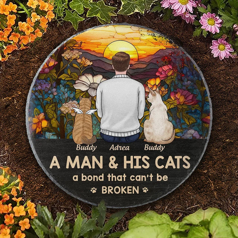 Just A Girl And Her Cat, A Bond That Can't Be Broken  - Memorial Personalized Custom Round Shaped Stone With Stand - Sympathy Gift For Men, Cat Lovers