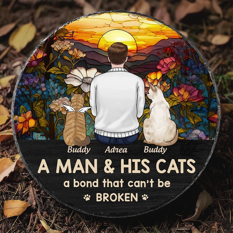 Just A Girl And Her Cat, A Bond That Can't Be Broken  - Memorial Personalized Custom Round Shaped Stone With Stand - Sympathy Gift For Men, Cat Lovers