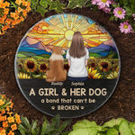 Just A Girl And Her Dog, A Bond That Can't Be Broken  - Memorial Personalized Custom Round Shaped Stone With Stand - Sympathy Gift For Pet Owners, Pet Lovers