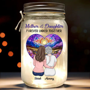 Les filles sont le cœur de leurs mères - Lampe personnalisée en pot Mason pour famille - Cadeau pour maman et fille