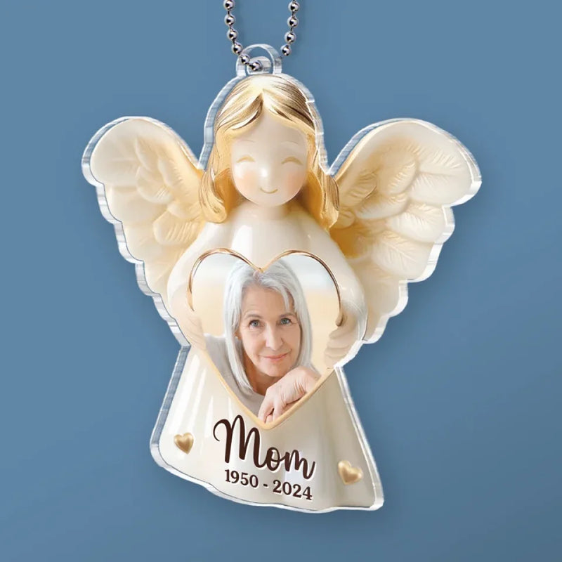 Custom Photo Your Laughter Lingers In Our Hearts - Memorial Personalized Custom Car Ornament - Acrylic Custom Shaped - Sympathy Gift For Family Members