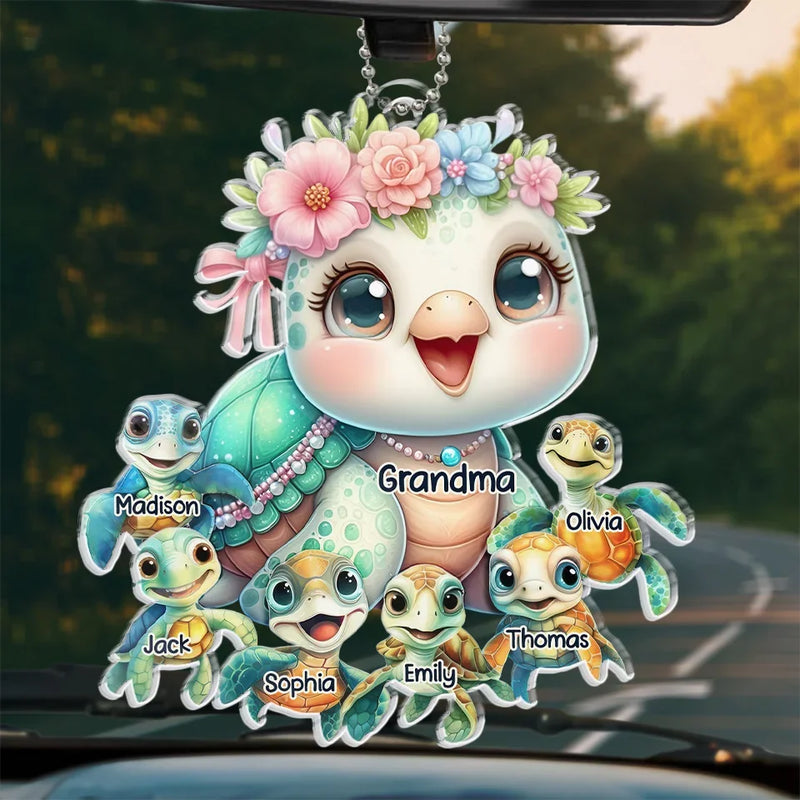 In Life’s Ocean, Mommy Is Our Turtle - Family Personalized Custom Car Ornament - Acrylic Custom Shaped - Gift For Mom, Grandma