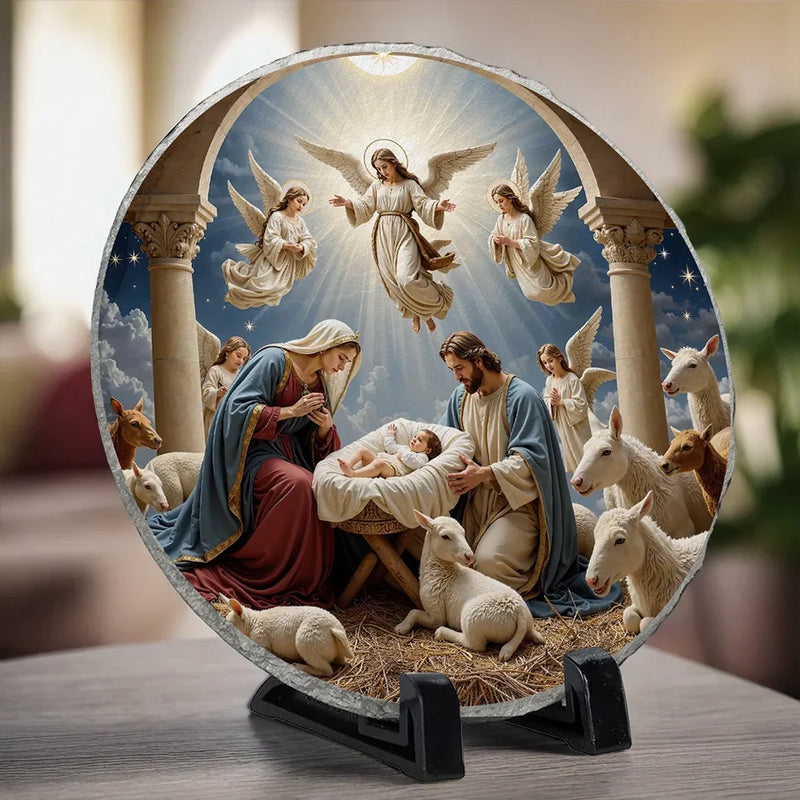 A Touching Way To Honor Family And Their Beliefs - Family Personalized Custom 3D Effect Printed Round Shaped Stone With Stand - Gift For Family Members