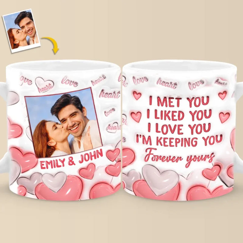 Custom Photo I Can't Help Falling In Love With You - Couple Personalized Custom 3D Inflated Effect Printed Mug - Gift For Husband Wife, Anniversary