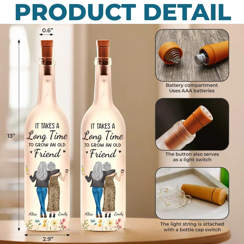 We Stick Together Like Glue - Bestie Personalized Custom Bottle Lamp - Gift For Best Friends, BFF, Sisters