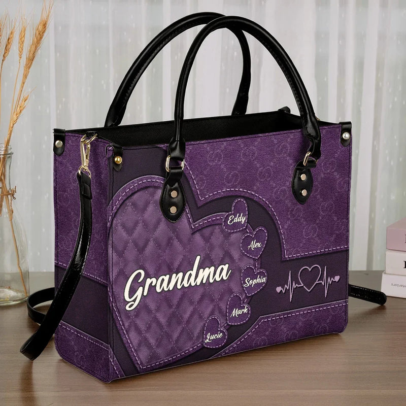 Grandma’s Love Is Endless - Family Personalized Custom Leather Handbag - Gift For Mom, Grandma
