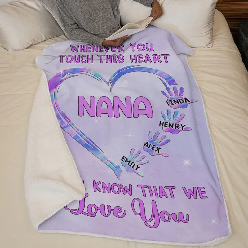 Whenever You Touch This Heart - Family Personalized Custom Blanket - Gift For Mom, Grandma