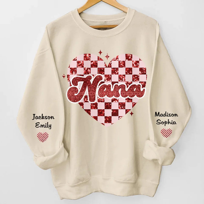 She Weaves Warmth Into My Heart - Family Personalized Custom Unisex Sweatshirt, Hoodie With Design On Sleeve - Gift For Mom, Grandma