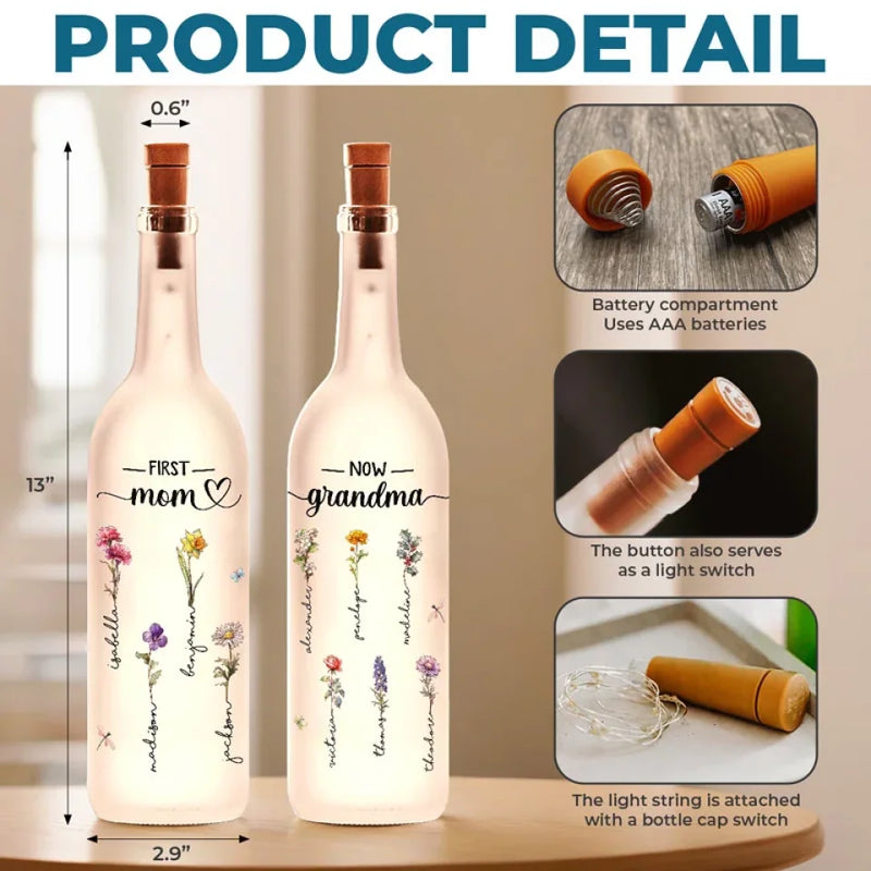 Her Love Is The Sunshine That Makes Every Flower Bloom - Family Personalized Custom Bottle Lamp - Gift For Mom, Grandma