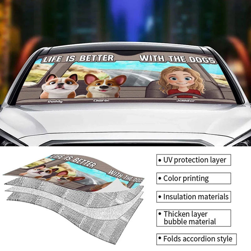 Wherever Our Fur Mom Goes, We’re Always Along For The Ride - Dog Personalized Custom Auto Windshield Sunshade, Car Window Protector - Gift For Pet Owners, Pet Lovers