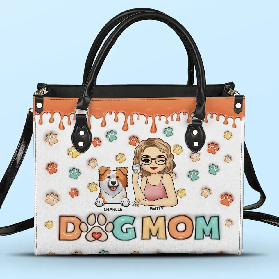 I'm A Fur Mom - Dog & Cat Personalized Custom 3D Inflated Effect Printed Leather Handbag - Gift For Pet Owners, Pet Lovers