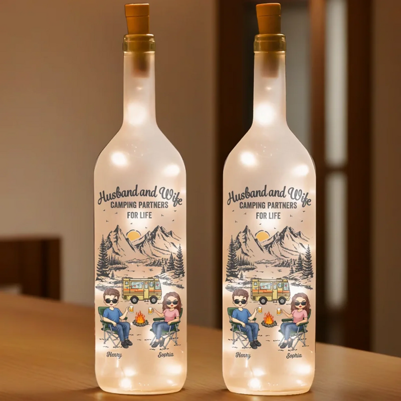 Life Is Better Around The Campfire - Couple Personalized Custom Bottle Lamp - Gift For Husband Wife, Camping Lovers