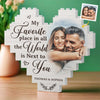 Photo personnalisée « Mon endroit préféré au monde, c'est toi » – Blocs de construction personnalisés en forme de cœur pour couple – Cadeau pour mari et femme, anniversaire