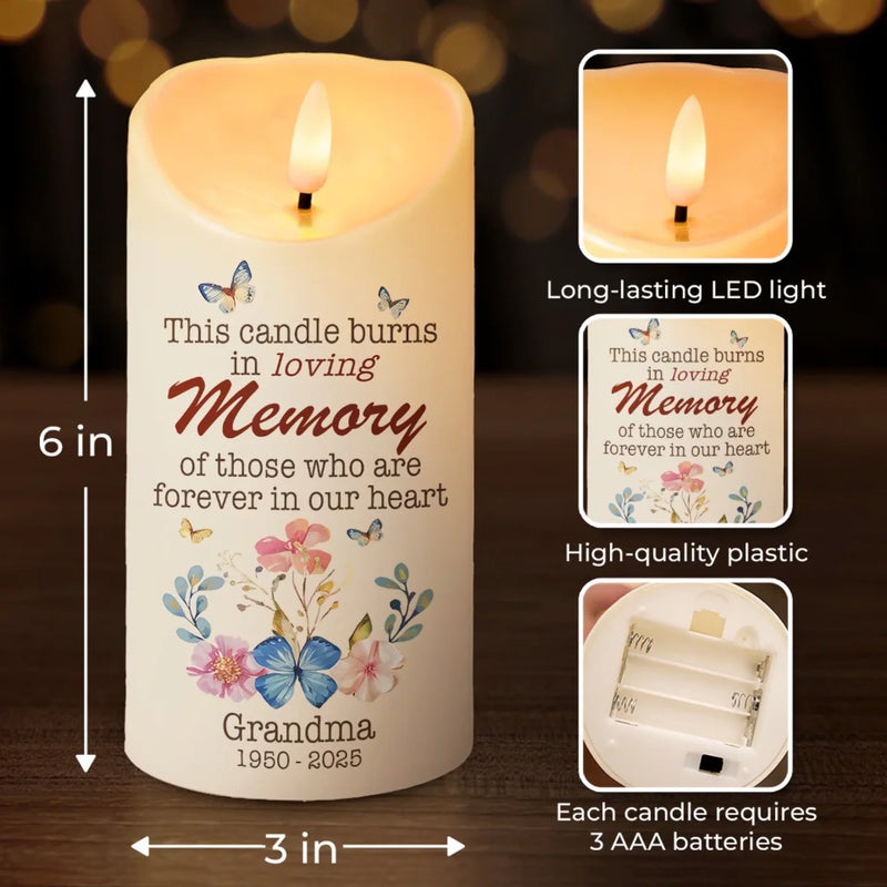 This Candle Illuminates Cherished Memories - Memorial Personalized Custom LED Candle - Sympathy Gift For Family Members
