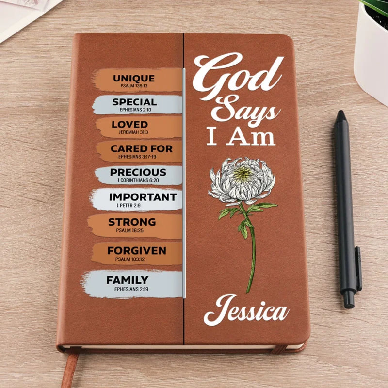 God Says I Am Unique - Family Personalized Custom Leather Journal - Gift For Yourself, Best Friends, Siblings, Family Members