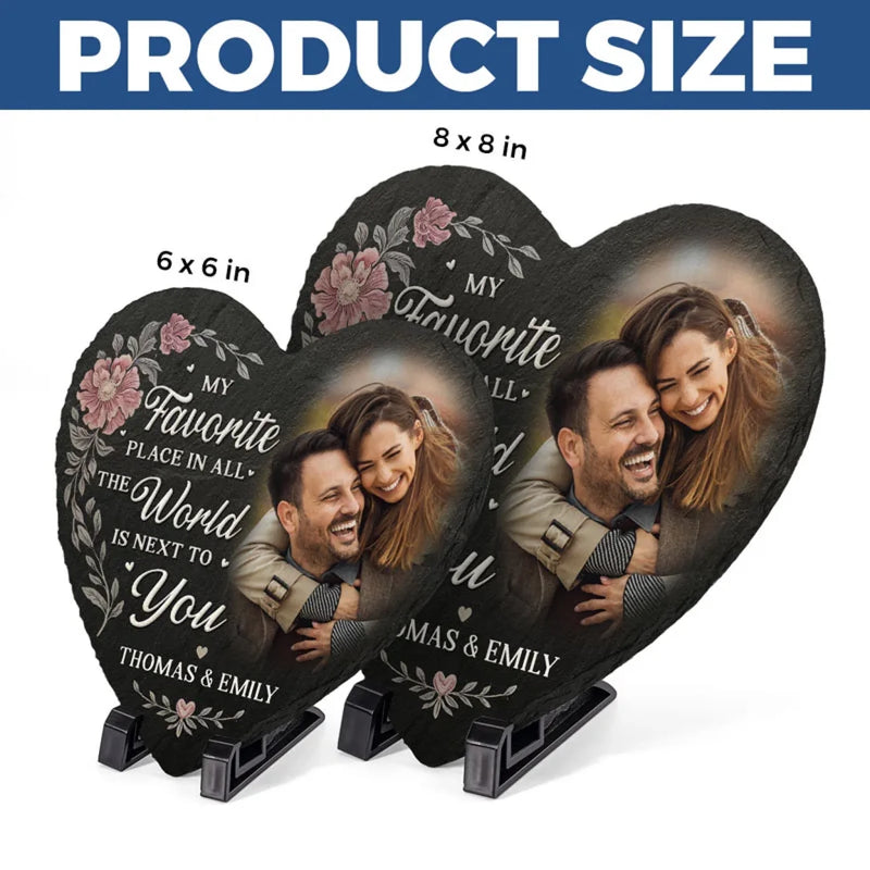 Custom Photo Together Is My Favorite Place To Be - Couple Personalized Custom Heart Shaped Stone With Stand - Gift For Husband Wife, Anniversary