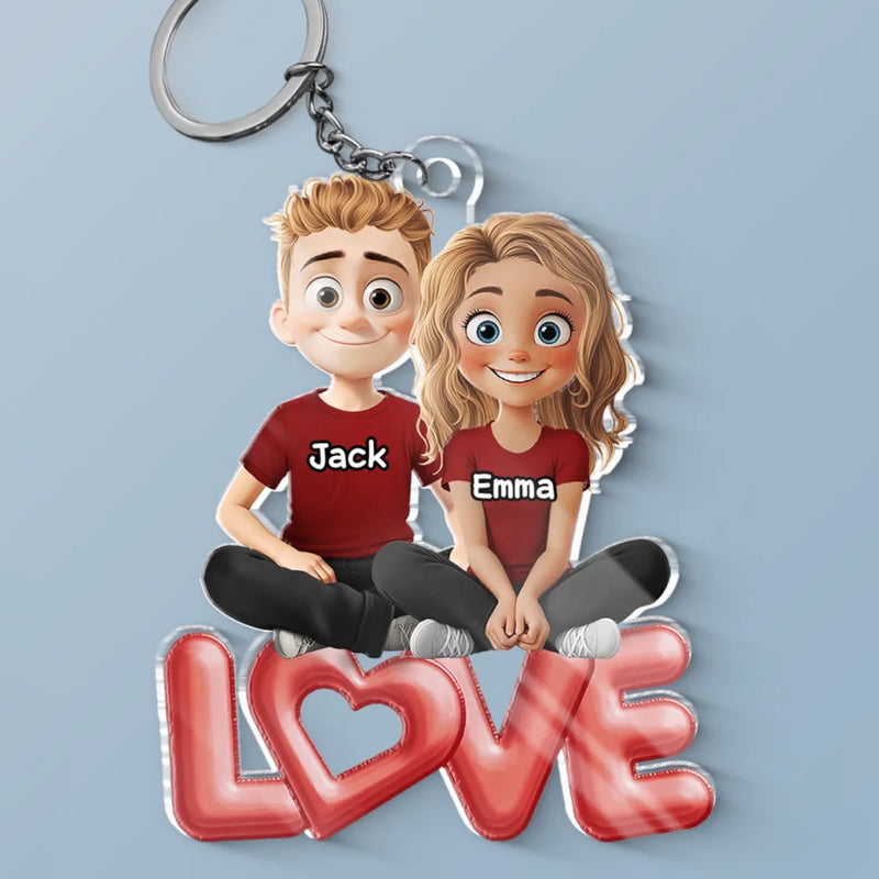 Love Is Sharing Your Popcorn - Couple Personalized Custom Shaped Acrylic Keychain - Gift For Husband Wife, Anniversary