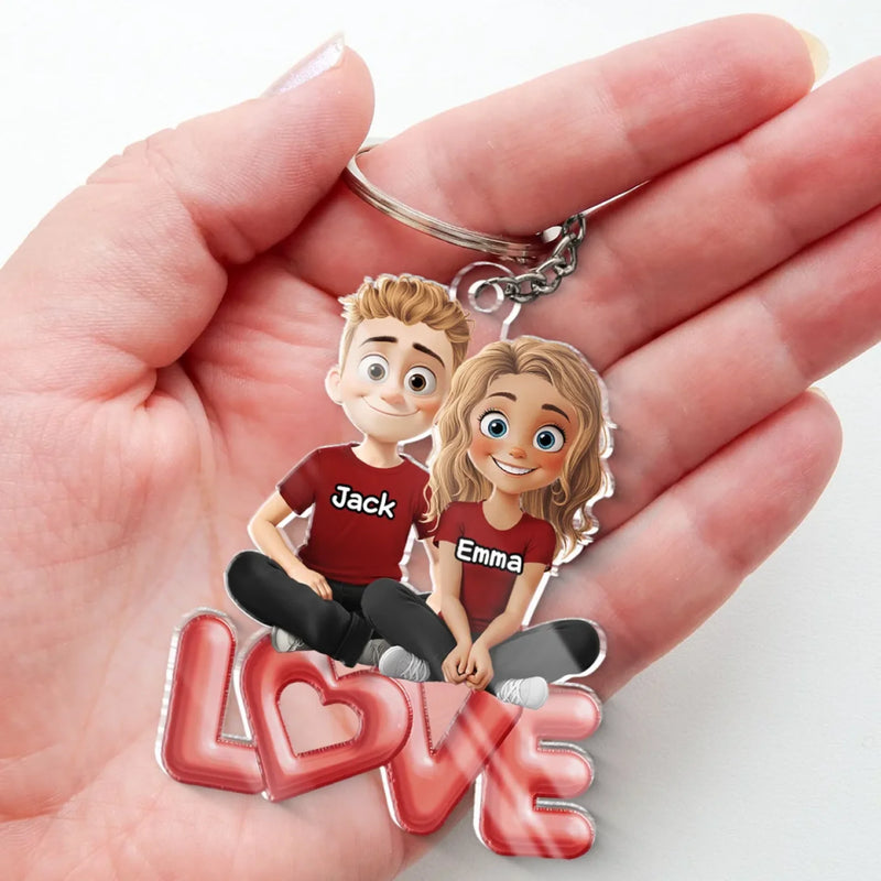 Love Is Sharing Your Popcorn - Couple Personalized Custom Shaped Acrylic Keychain - Gift For Husband Wife, Anniversary