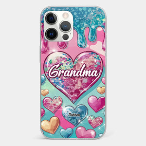 Le cœur d'une grand-mère contient un amour éternel - Coque de téléphone transparente personnalisée avec effet gonflé en 3D - Cadeau pour maman et grand-mère
