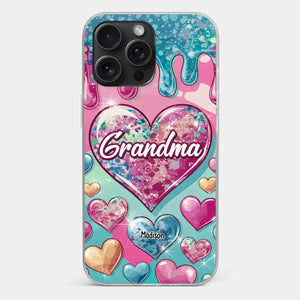 Le cœur d'une grand-mère contient un amour éternel - Coque de téléphone transparente personnalisée avec effet gonflé en 3D - Cadeau pour maman et grand-mère