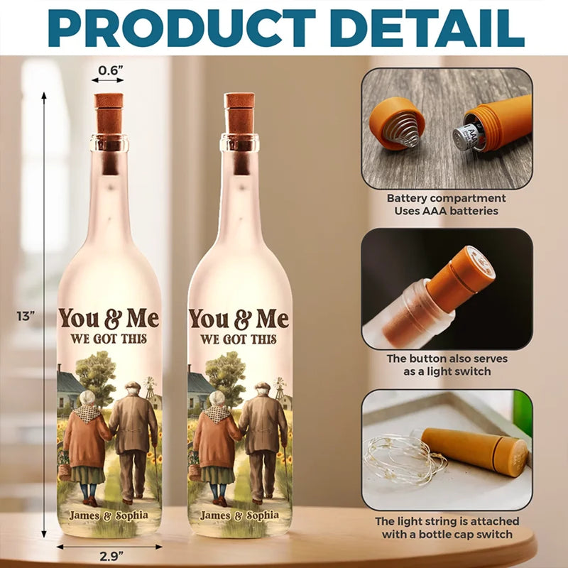 You & Me Forever, We Got This - Couple Personalized Custom Bottle Lamp - Gift For Husband, Wife, Couple