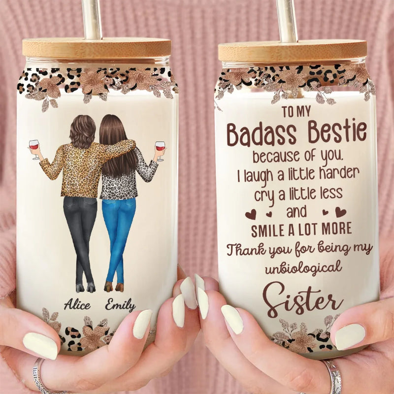 Sisters Make The Best Of Friends - Bestie Personalized Custom Glass Cup, Iced Coffee Cup - Gift For Best Friends, BFF, Sister