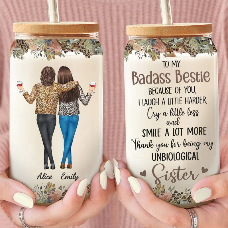 Laughter Shared, Memories Made - Bestie Personalized Custom Glass Cup, Iced Coffee Cup - Gift For Best Friends, BFF, Sister