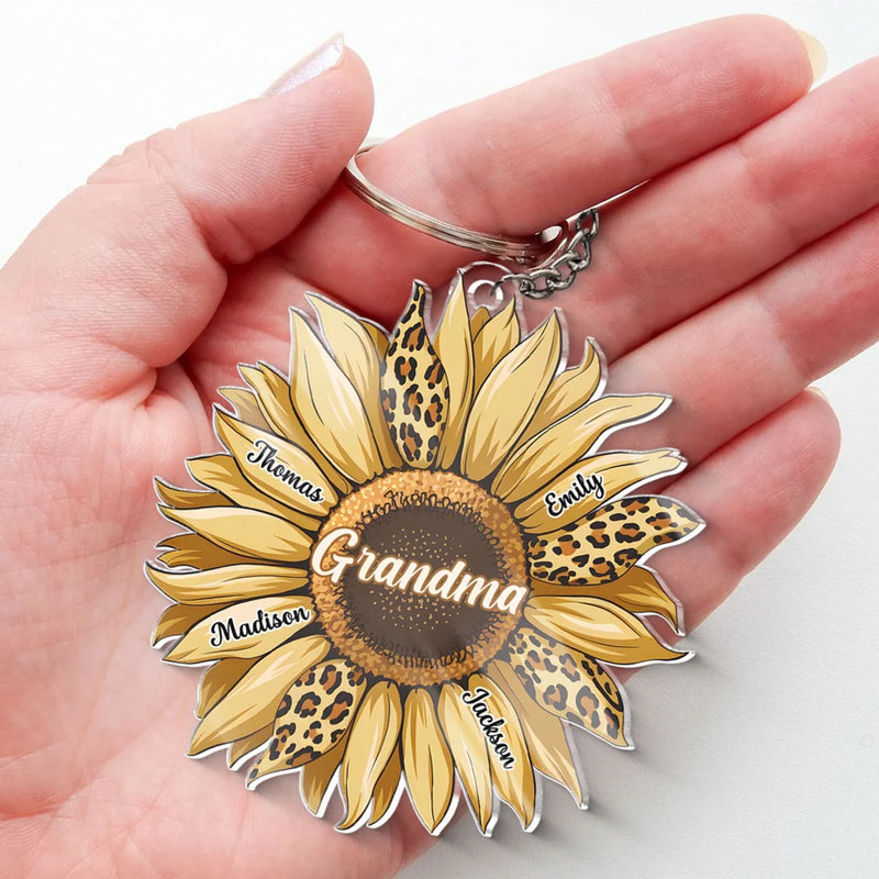 Her Love Is As Timeless As The Blooms In Her Garden - Family Personalized Custom Shaped Acrylic Keychain - Gift For Mom, Grandma