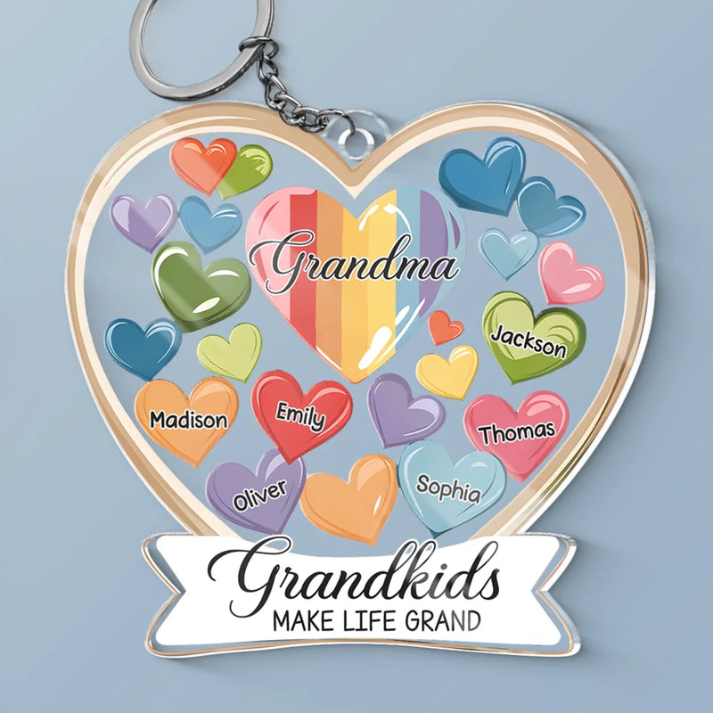 Grandkids Make Life Grand - Family Personalized Custom Shaped Acrylic Keychain - Gift For Grandma, Grandpa, Grandkid