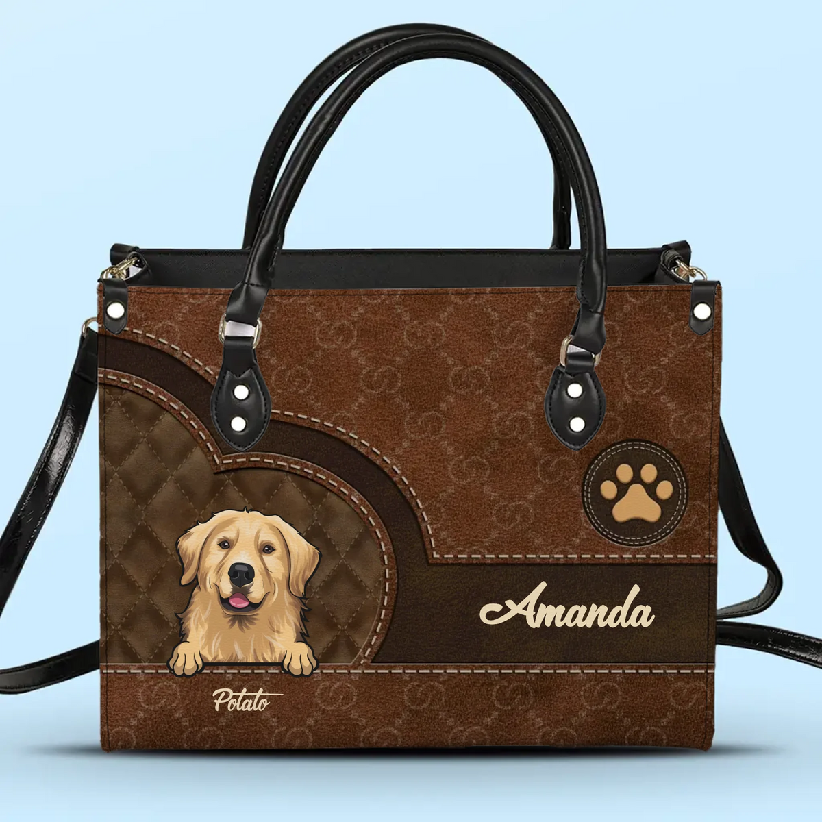 Paws And Hearts Unite - Dog & Cat Personalized Custom Leather Handbag - Gift For Pet Owners, Pet Lovers