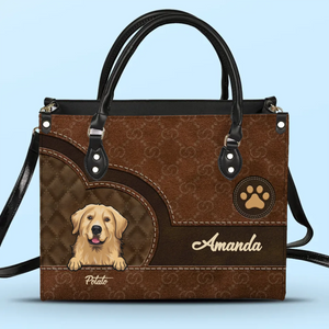 Paws And Hearts Unite - Dog & Cat Personalized Custom Leather Handbag - Gift For Pet Owners, Pet Lovers