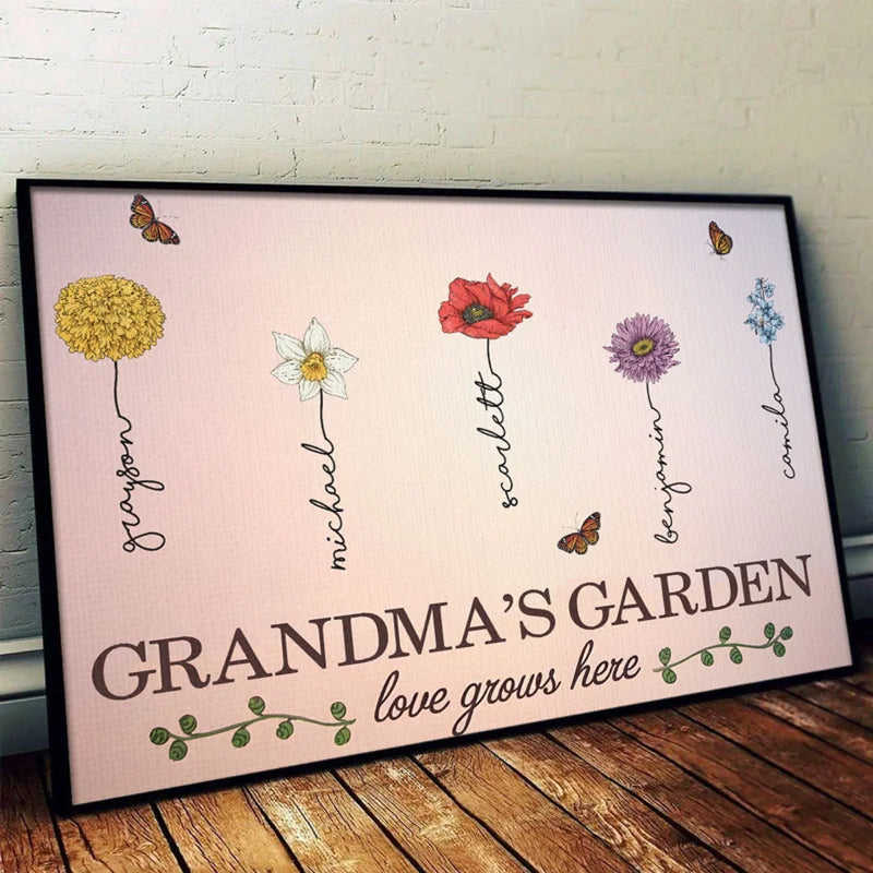 When Love Grows Here - Family Personalized Custom Horizontal Poster - Gift For Mom, Grandma